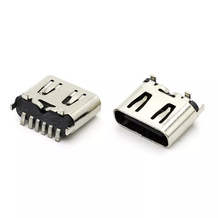 Vertical 6P Female USB 3.1 C Connector Jack Socket SMT Type For Mobile Phone