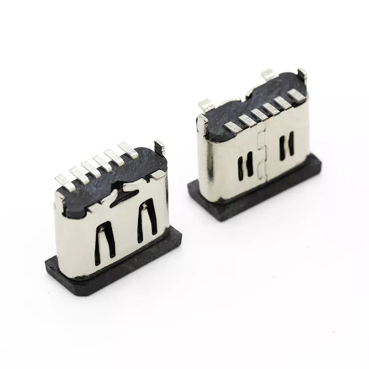 Vertical 6P Female USB 3.1 C Connector Jack Socket SMT Type For Mobile Phone