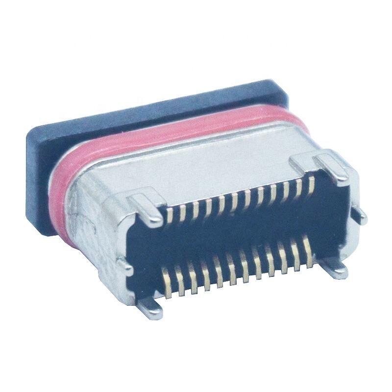 Waterproof SMD Vertical Zinc Powder Metallurgy 24Pins Female Type-c Connector USB Charging Port Plug