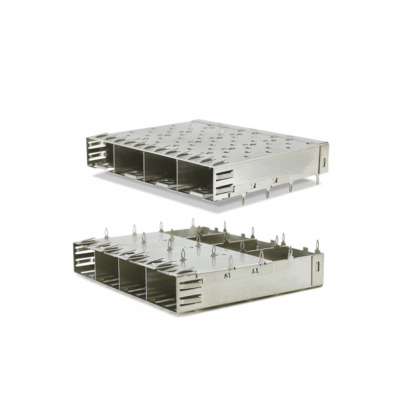 SFP Series Connector Straight Solderless 4 Ports SFP+ Cage, Press-Fit Termination 1x 4 SFP Cage Without Light