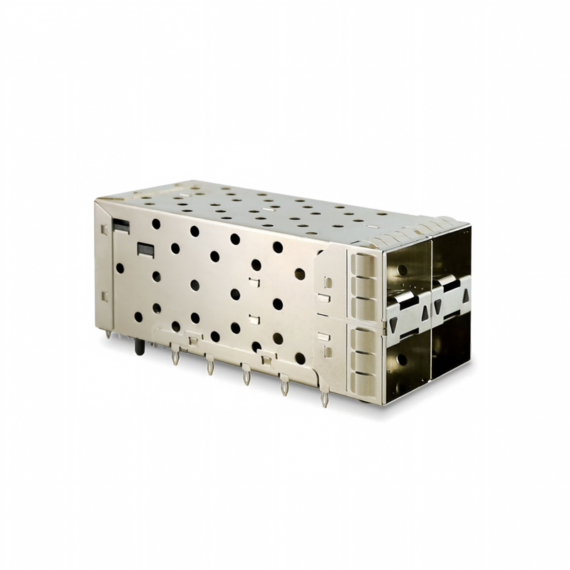 SFP+ 2x2 Press-Fit Connector 80pin Small Form-facor Pltuggable Plus Stacked 2-by-1 Multi-Port SFP+ Connector W/ Lightpipe Ports