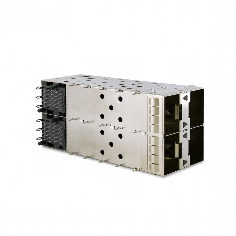 SFP+ 2x2 Press-Fit Connector 80pin Small Form-facor Pltuggable Plus Stacked 2-by-1 Multi-Port SFP+ Connector W/ Lightpipe Ports