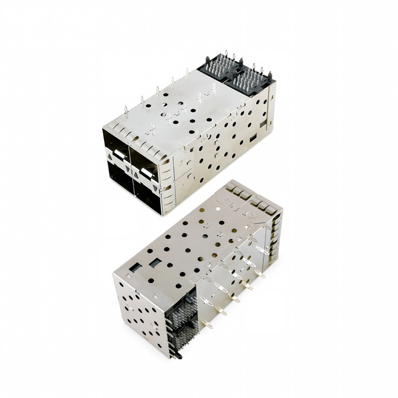 SFP+ 2x2 Press-Fit Connector 80pin Small Form-facor Pltuggable Plus Stacked 2-by-1 Multi-Port SFP+ Connector W/ Lightpipe Ports