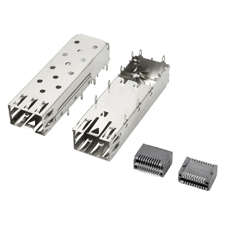 QSFP SFP Cage 2X2 Port Cage with Light PIPE XFP CFP Sfp Connector Dust Cover Fiber Optic Module Shielding