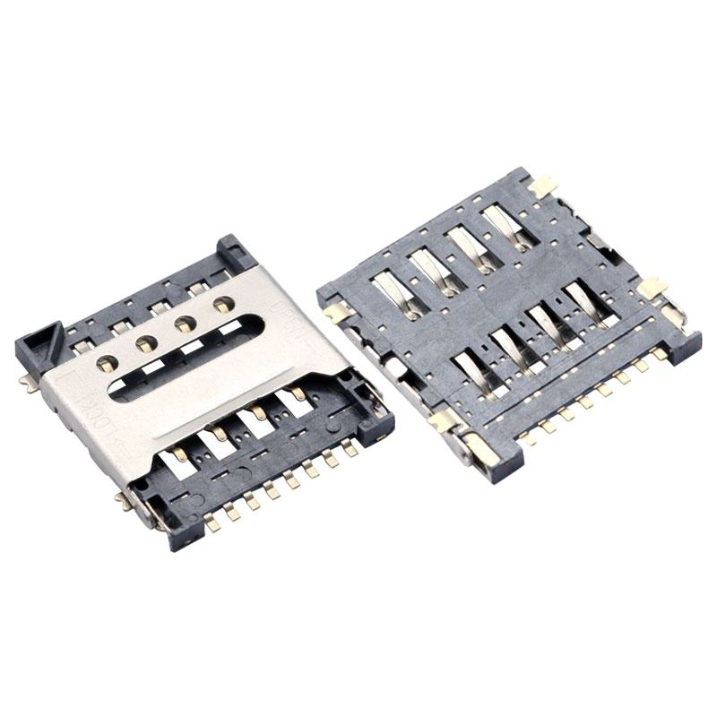 Micro SIM Card Socket 8 Pin H1.5 Flip Type Female Connector SUS Shell Copper Alloy