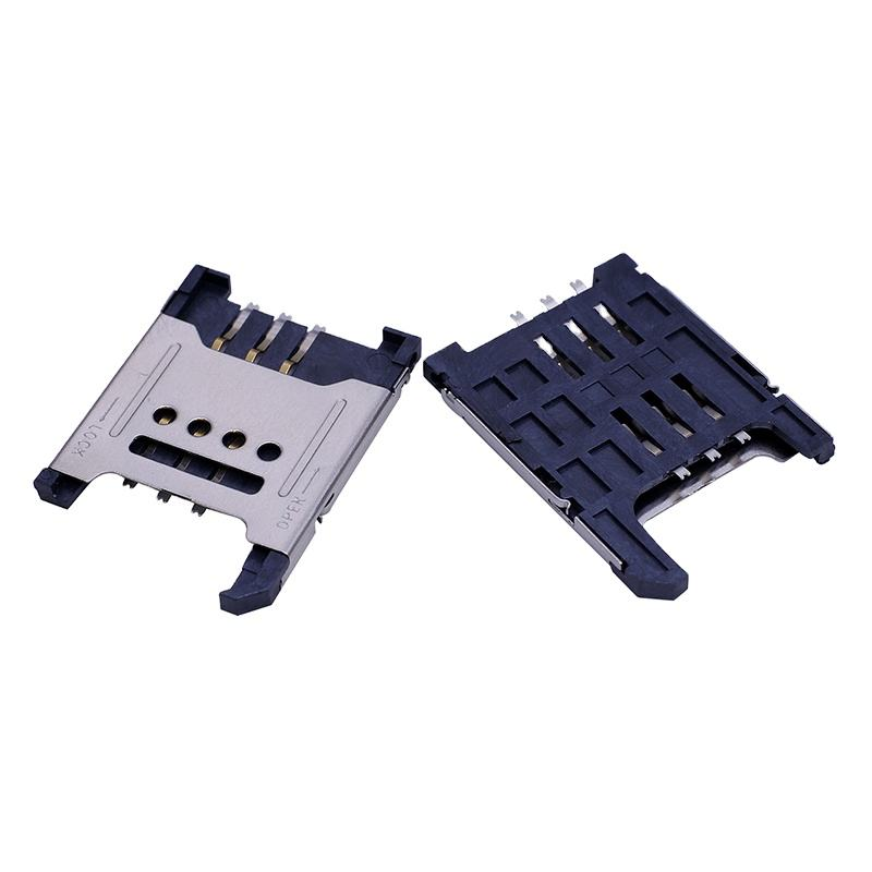 6-pin SMT Clamshell Type SIM Card Connector SUS Shell Copper Alloy Contacts High-Temperature Resistant