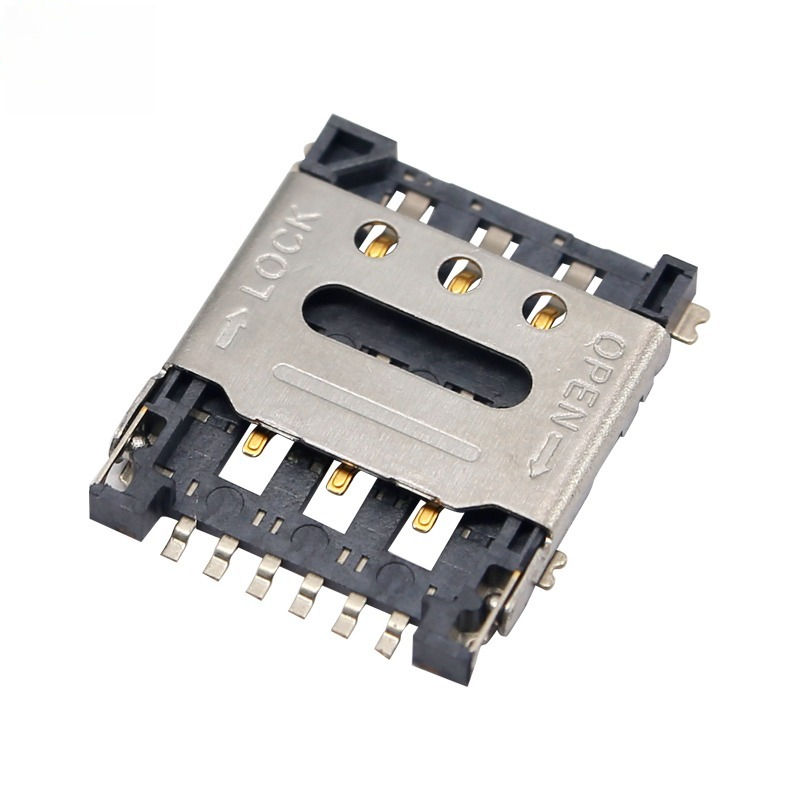 Nano SIM Card Slot Connector 6 Pin Flip Cover Style 1.45H PCB Mounting Nickel Gold Plating