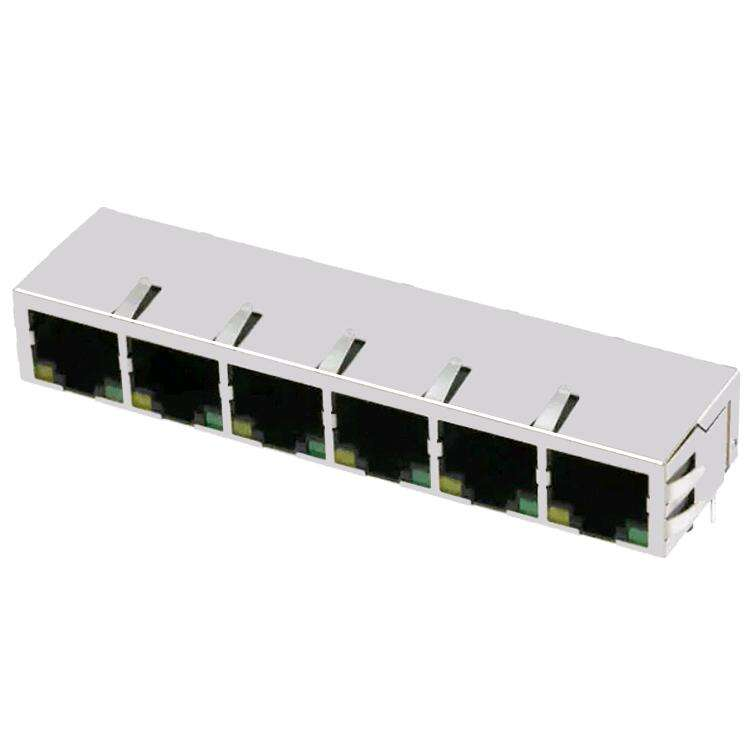 1x6 Port Tab Down 100 Base-T Network Modular Jack LEDs Magnetic Ethernet RJ45 Female Connectors