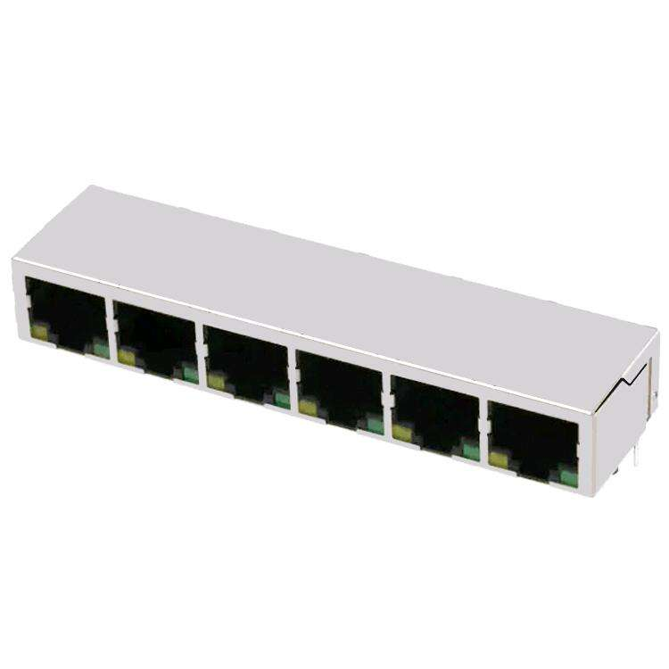 1x6 Port Tab Down 100 Base-T Network Modular Jack LEDs Magnetic Ethernet RJ45 Female Connectors