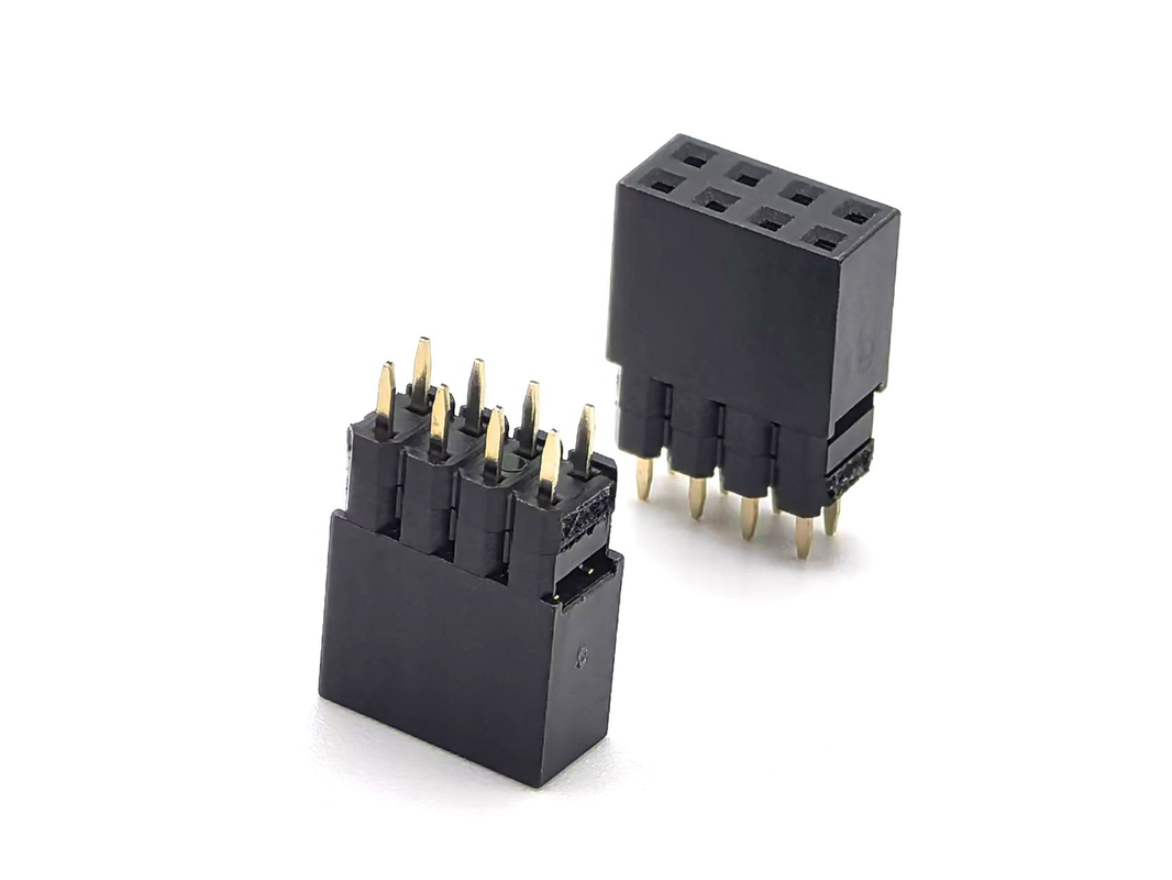 2.54mm Pitch DIN Brass Female Header Connector Dual Row Stack 2mm H2.0 PCB Nylon 600V 3A H12.5mm 2*4P