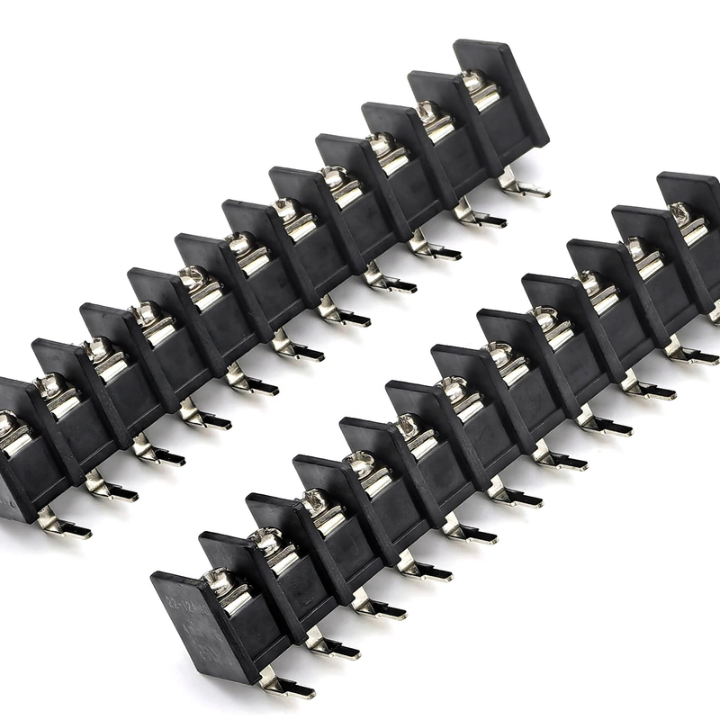 9.5mm Pitch Barrier Terminal Blocks 90-degree DIP Black 11P PA66 Material 300V 25A