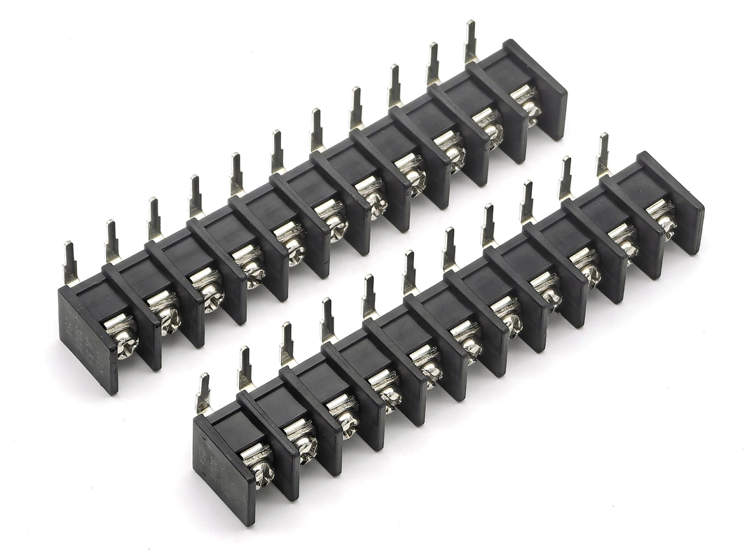 9.5mm Pitch Barrier Terminal Blocks 90-degree DIP Black 11P PA66 Material 300V 25A