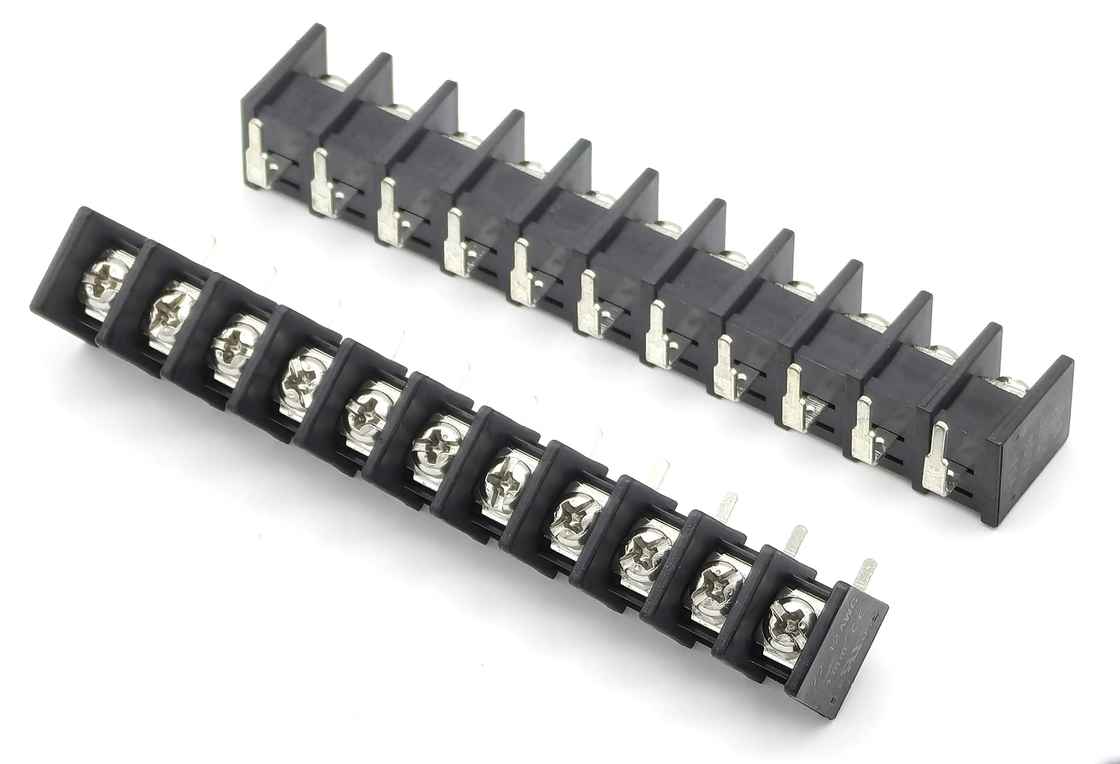 9.5mm Pitch Barrier Terminal Blocks 90-degree DIP Black 11P PA66 Material 300V 25A
