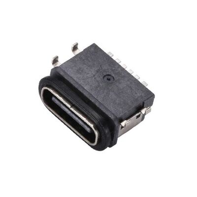 Type C 6-Pin Female IPX7 Waterproof USB Connector Horizontal SMT Mounting Data Transfer